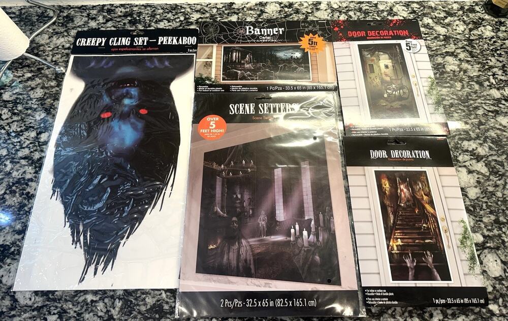 Lot Of 5 Amscan Halloween Decor Lot Of Window Decor, Door Decor. , Spooky, Scary